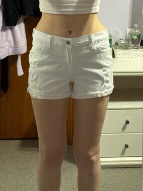 Hollister High-Rise White Ripped Jean Shorts